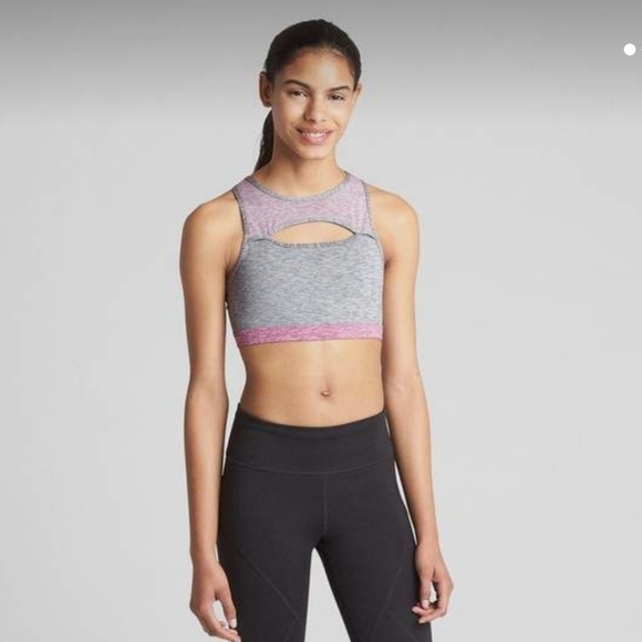 GapFit Peek-a-boo Sports Bra in quiet blue size large - Picture 6 of 6